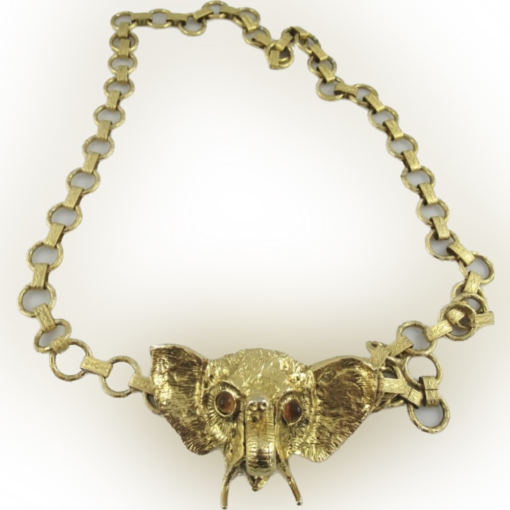 Vintage Verified JULIANA D&E Elephant Topaz Cabochon Rhinestone Gold Link Belt